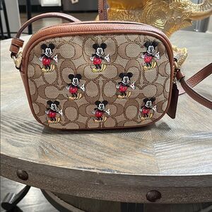 Coach Brown Crossbody Bag with Mickey Mouse Design
